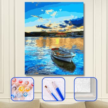 Hapy Hoby Mavi Sular ve Tekne Sayılarla Boyama Seti Çerçeveli 40x50cm