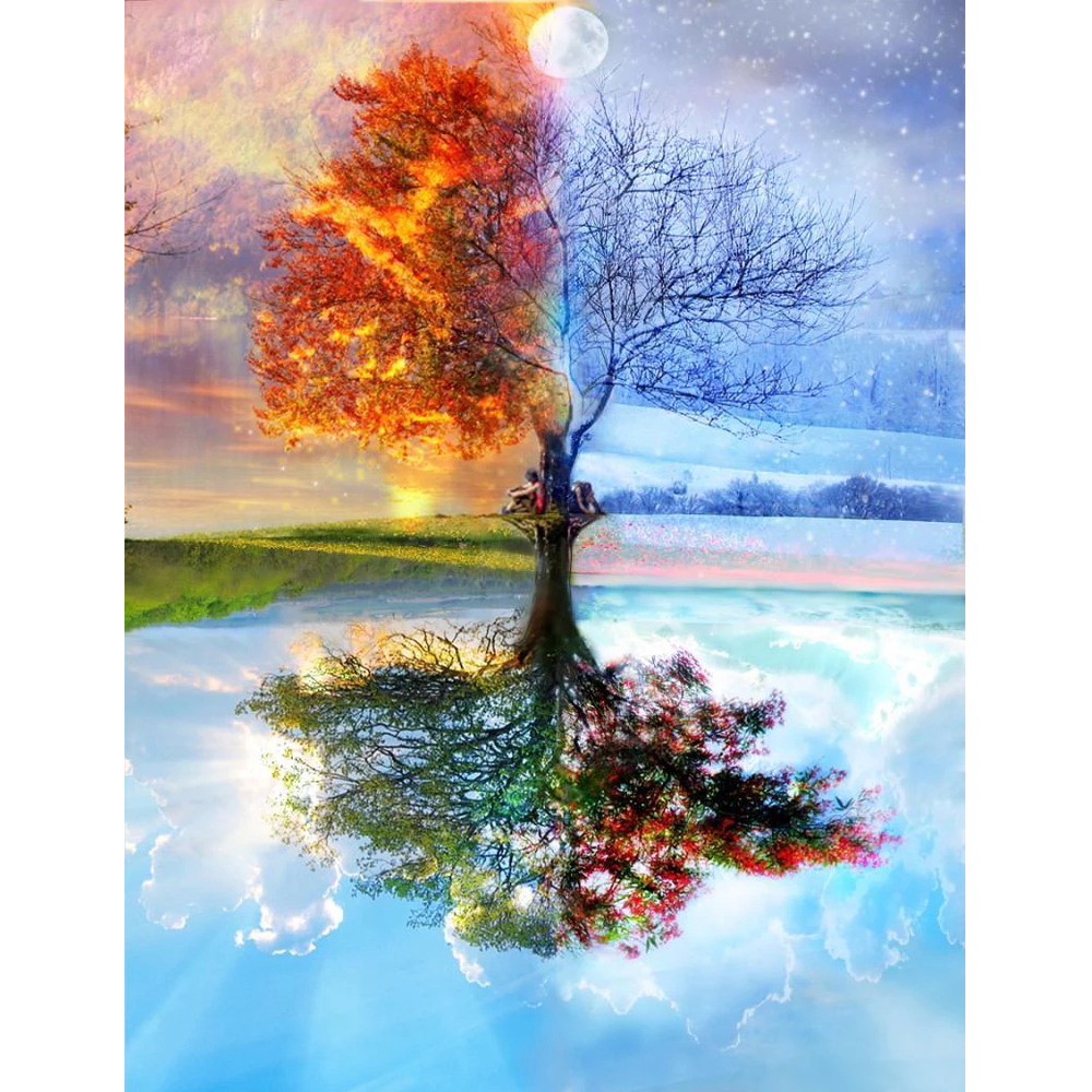 Dolunay Ve Ağaç Sayılarla Boyama Seti Çerçeveli 40x50