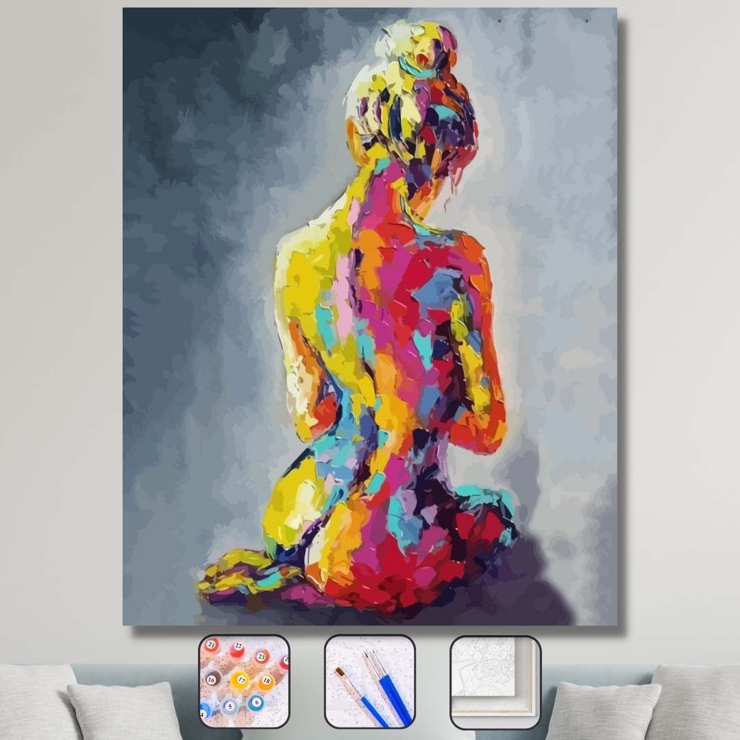 Renkli Kadın 8 Sayılarla Boyama Seti Çerçeveli 40x50