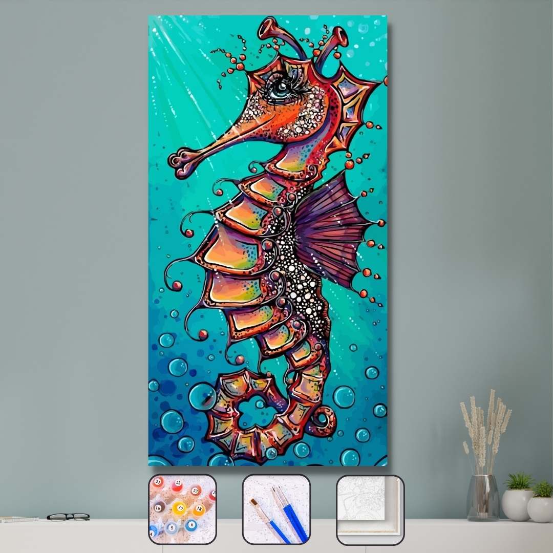 Deniz Atı Sayılarla Boyama Seti Çerçeveli 40x50