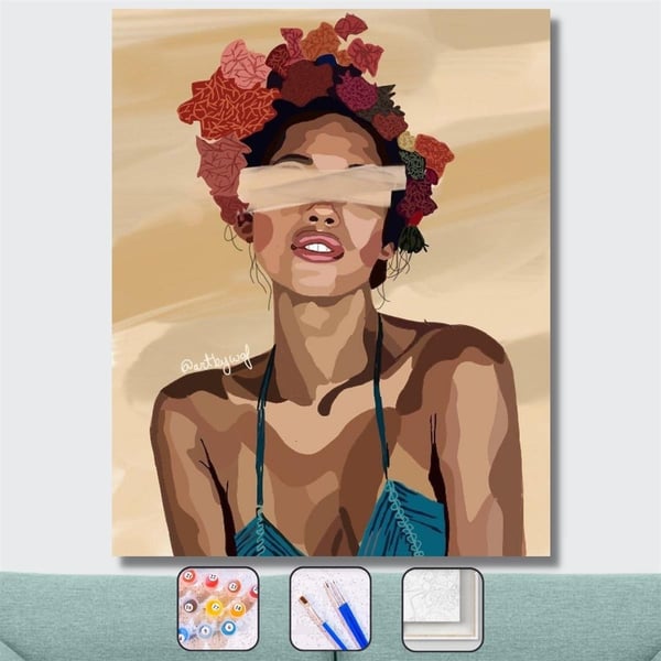 Pastel Renkli Kadın Sayılarla Boyama Seti