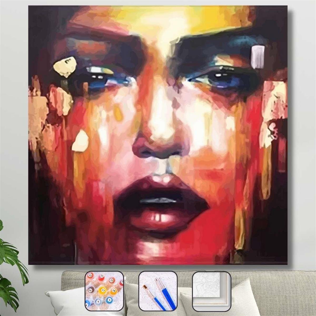 Renkli Kadın Yüzü Sayılarla Boyama Seti