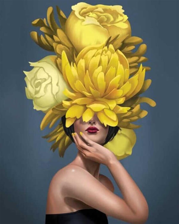 Sarı Çiçek Kadın Sayılarla Boyama Seti