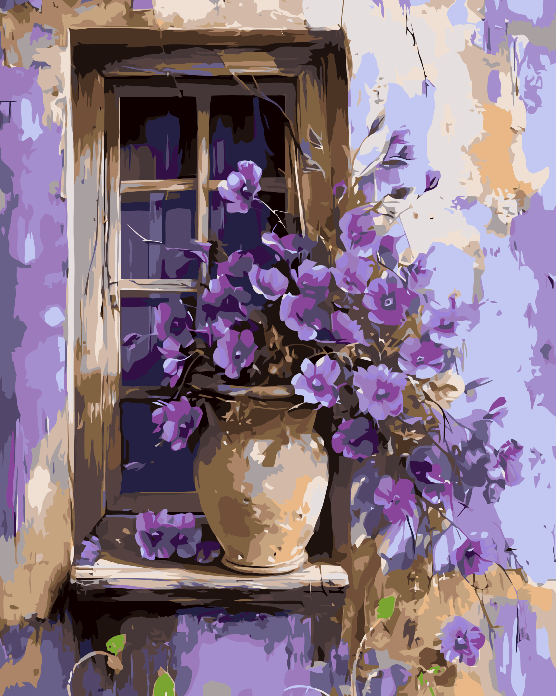 Pencere Önündeki Çiçekler  Sayılarla Boyama Seti