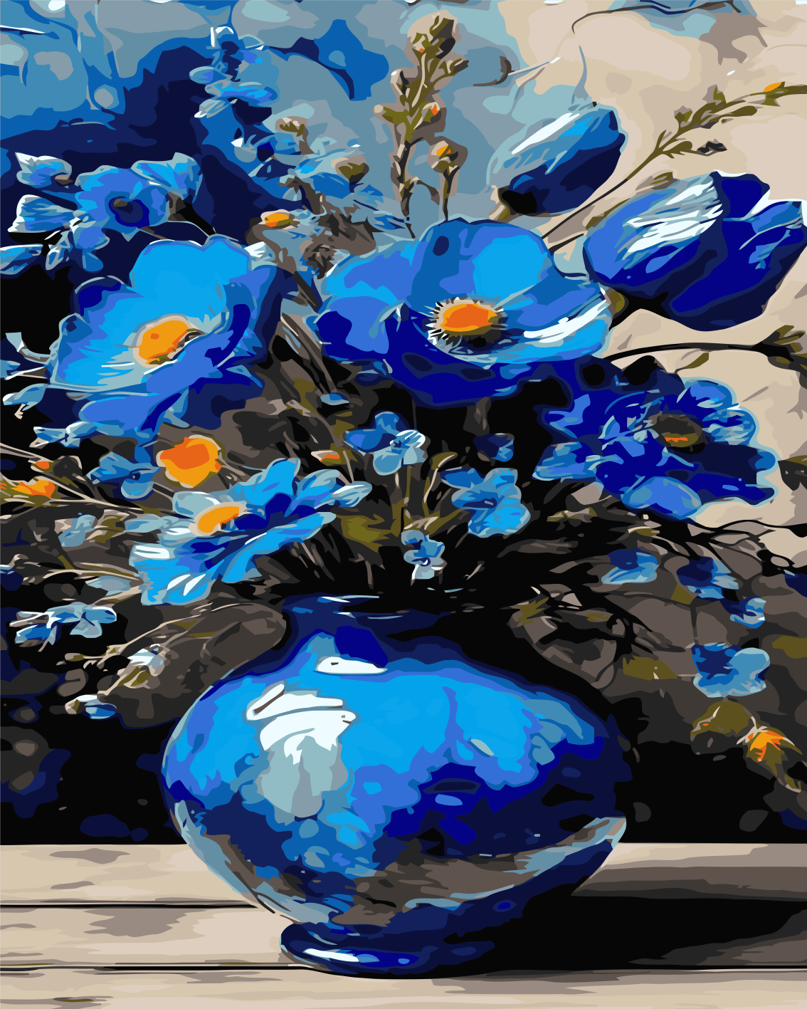 Mavi Çiçekler  Sayılarla Boyama Seti