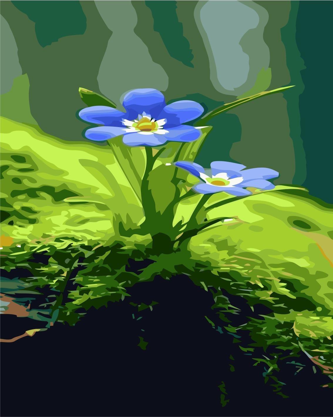 Mavi Çiçekler Sayılarla Boyama Seti