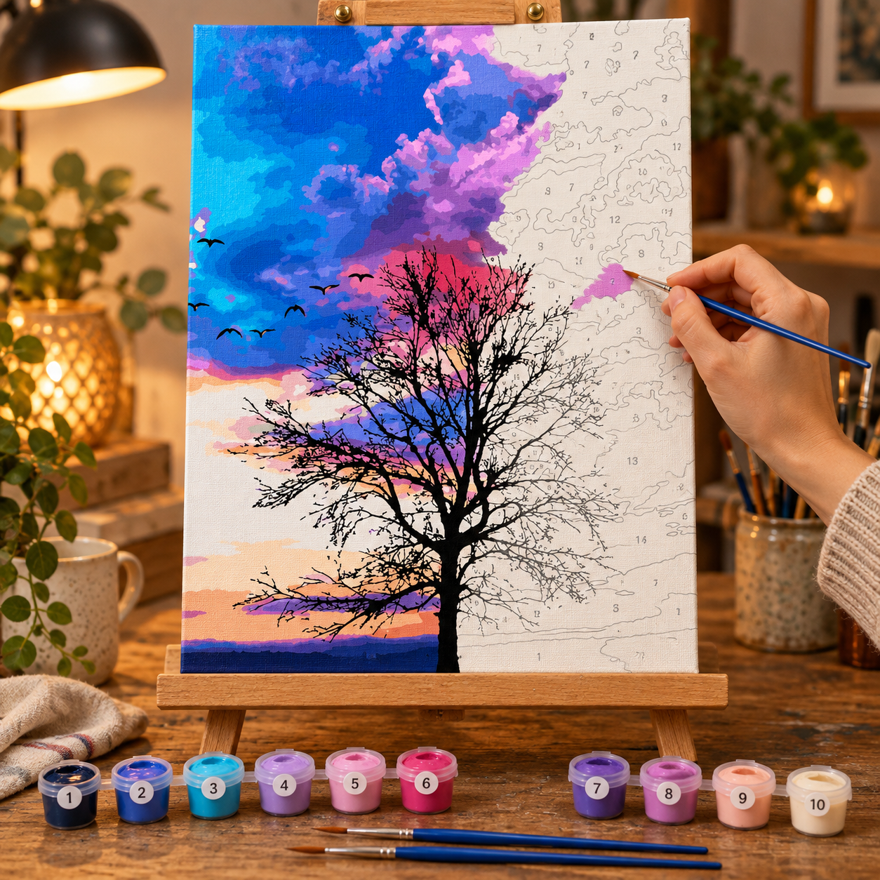 Renkli Gökyüzü Sayılarla Boyama Seti 40x50cm - Görsel 2