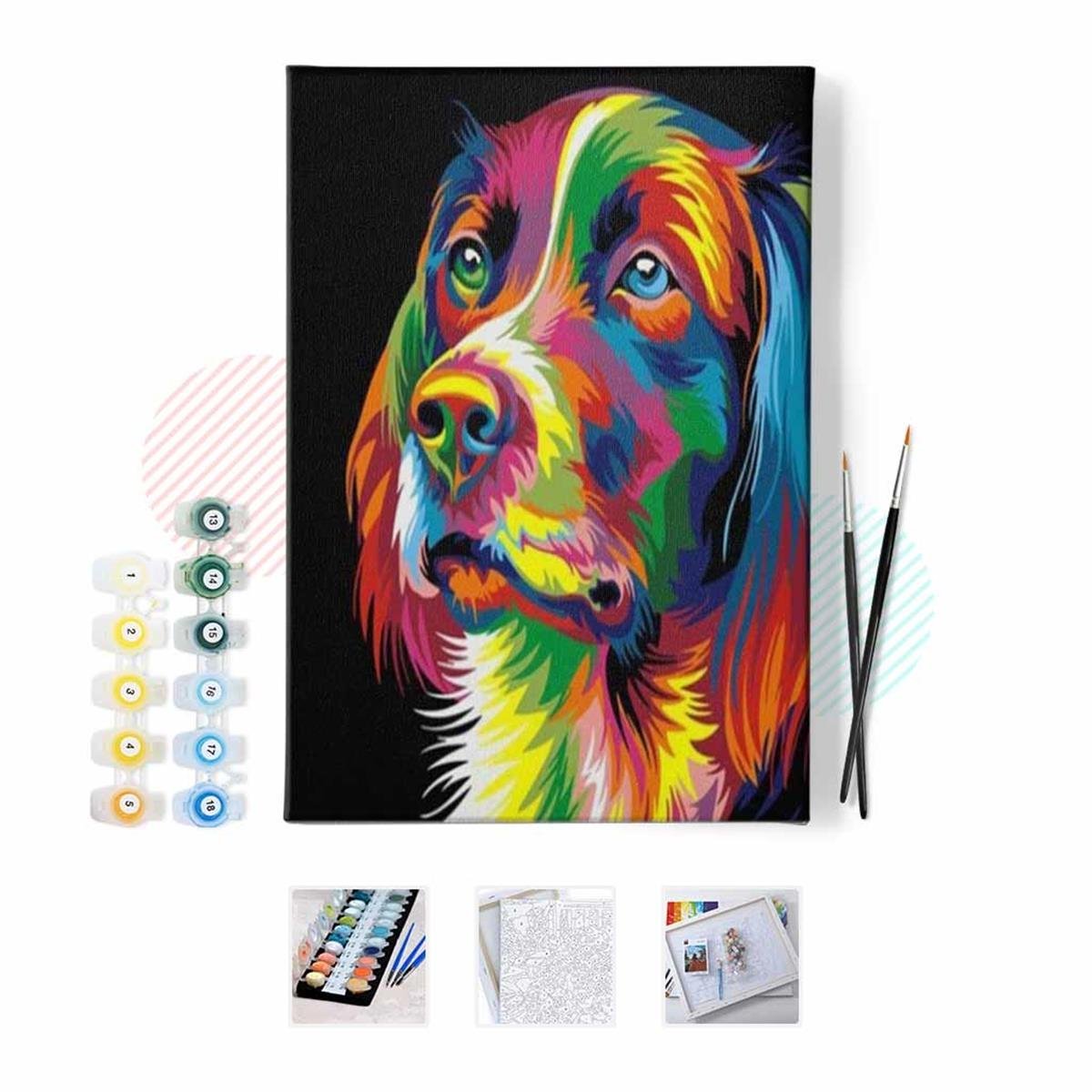 Renkli Köpek Sayılarla Boyama Seti 40x50cm