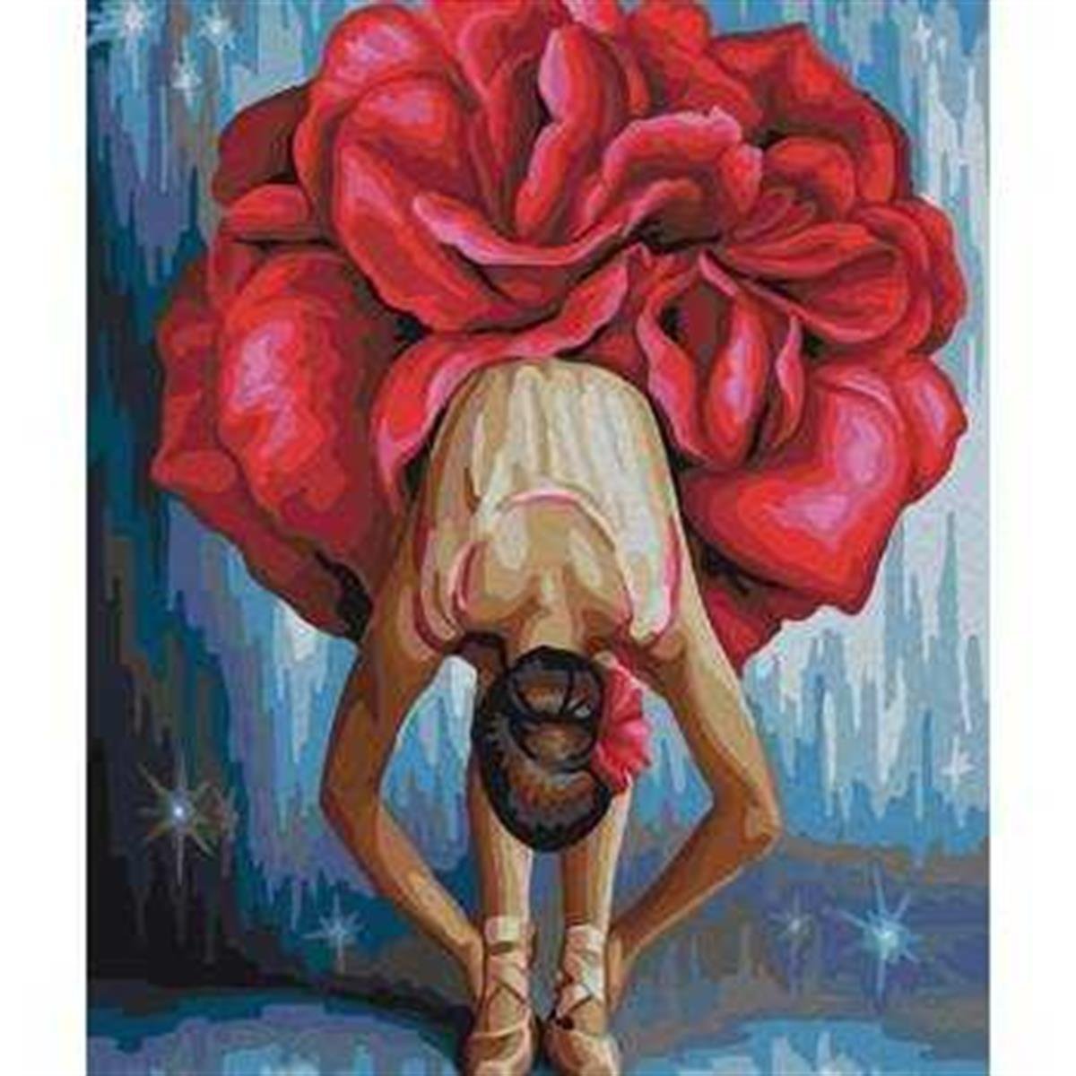 Kırmızı Çiçekli Belerin Sayılarla Boyama Seti 40x50cm