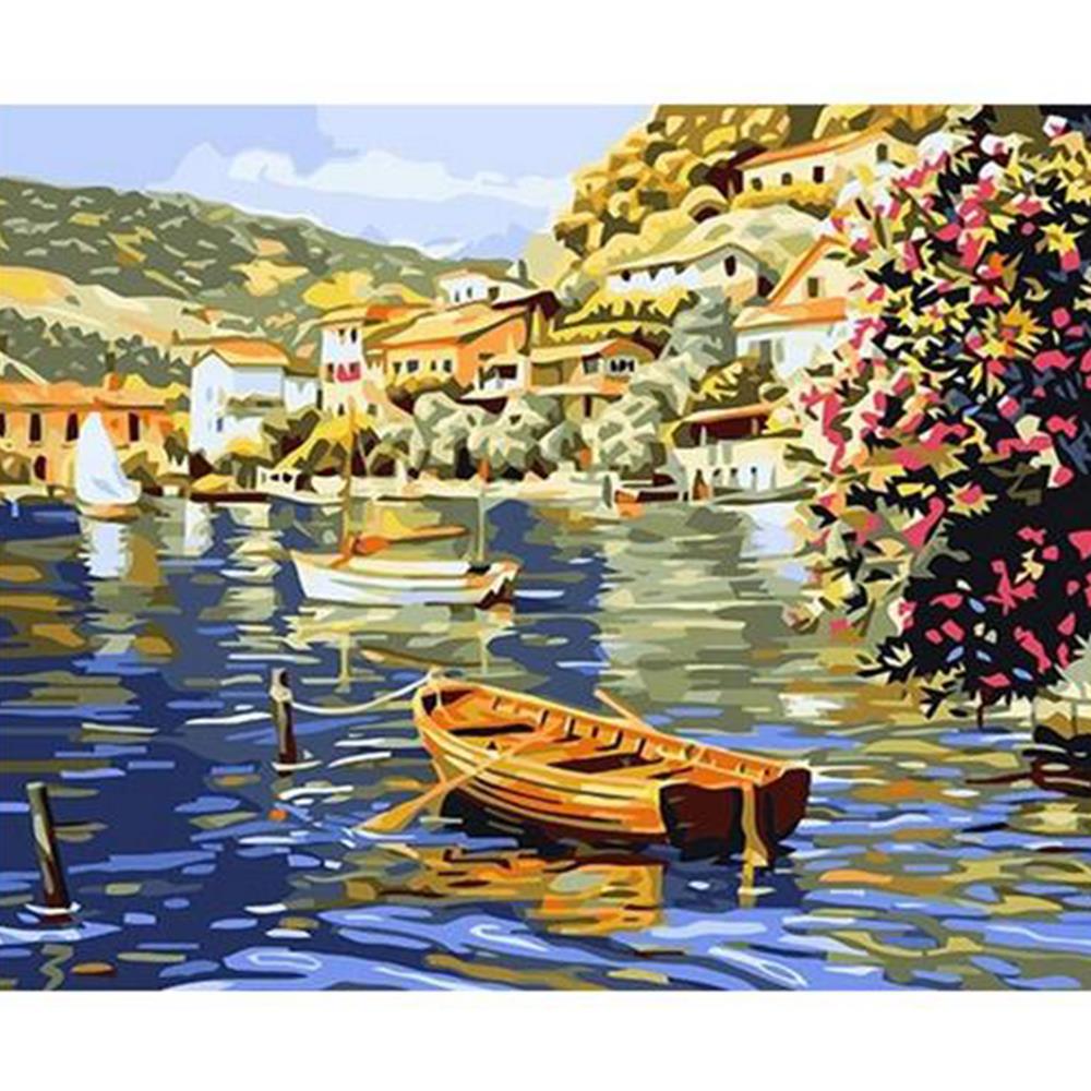 Sahil Kasabası Kayıklar Sayılarla Boyama Seti 40x50cm