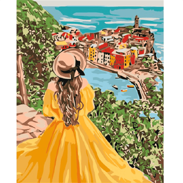 Sarı Elbiseli Kadın Sayılarla Boyama Seti 40x50cm
