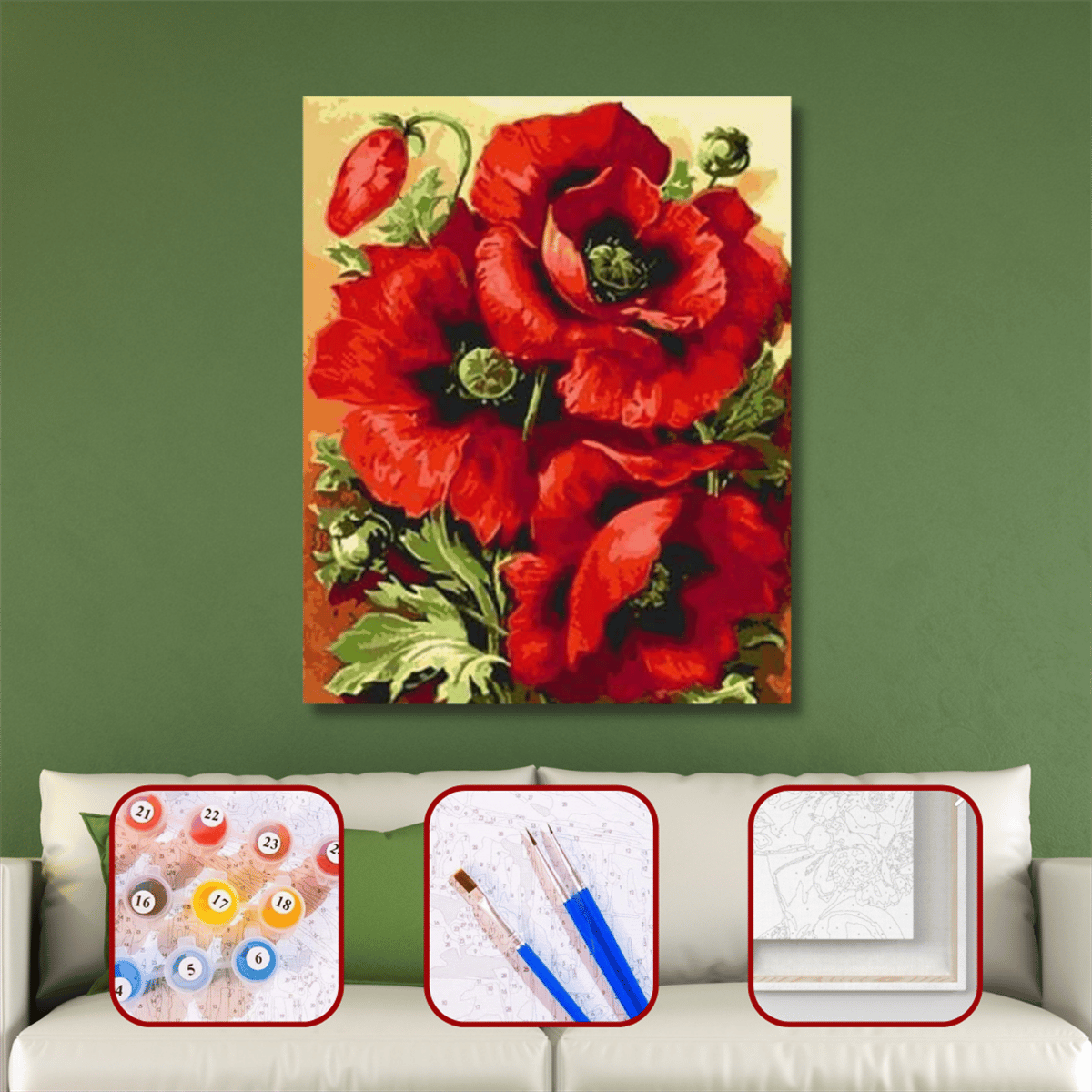 Gelincik Demeti Sayılarla Boyama Seti 40x50cm