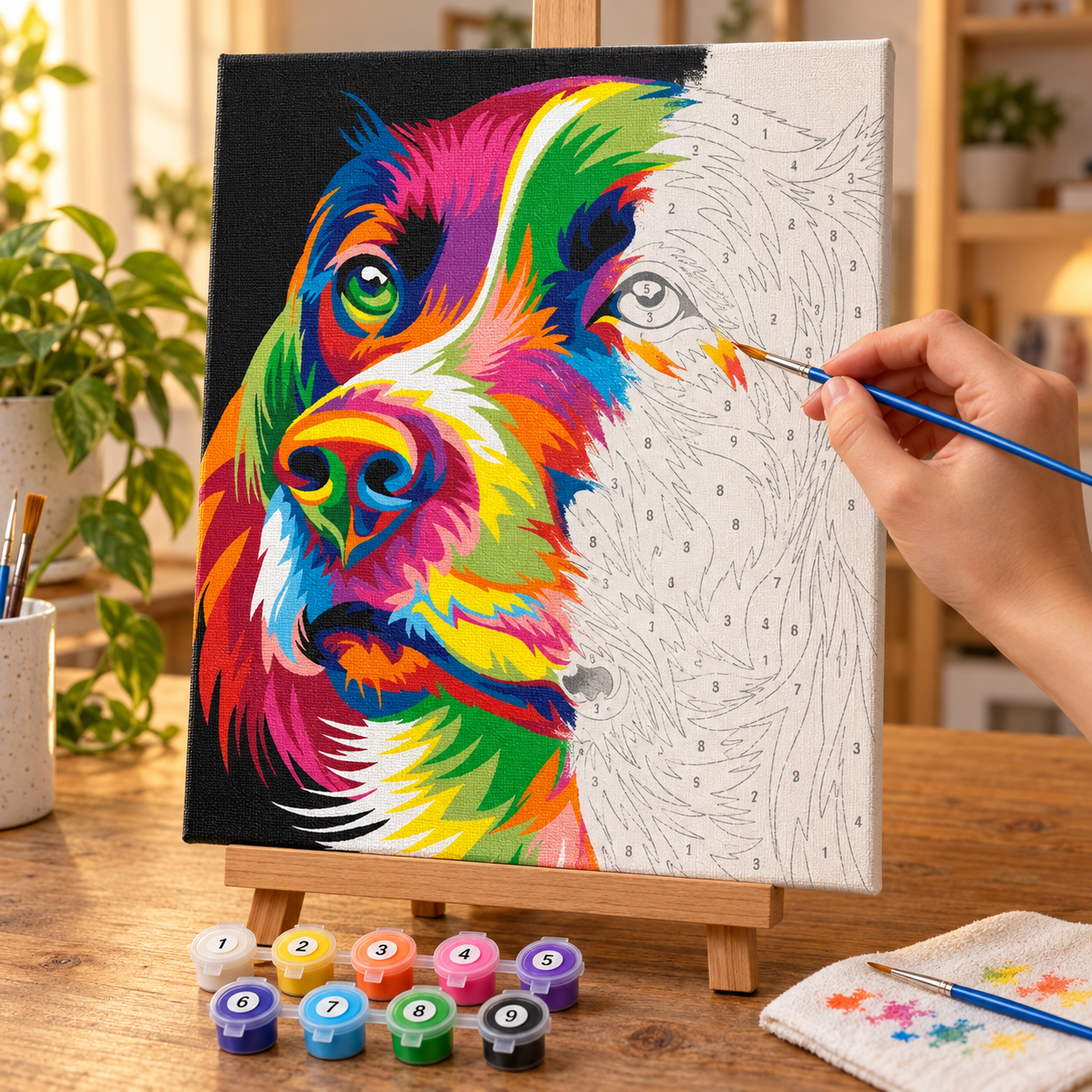Renkli Köpek Sayılarla Boyama Seti 40x50cm - Görsel 2