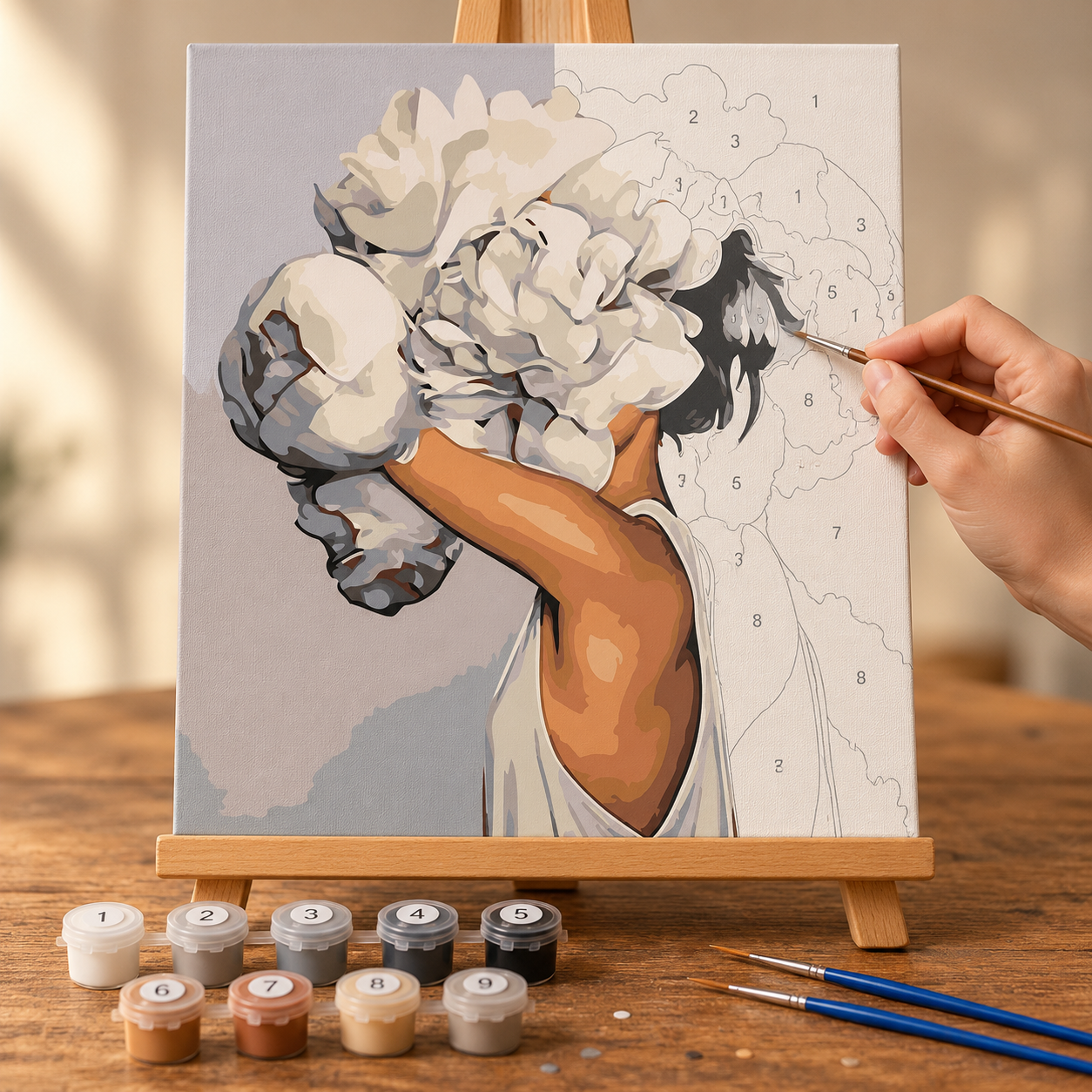 Çiçeklere Sarılan Kadın Sayılarla Boyama Seti - Görsel 2