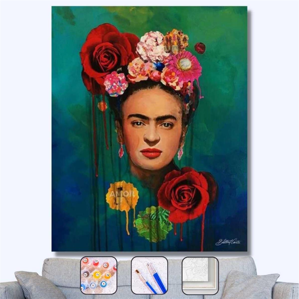 Yeşil Fondaki Frida Sayılarla Boyama Seti